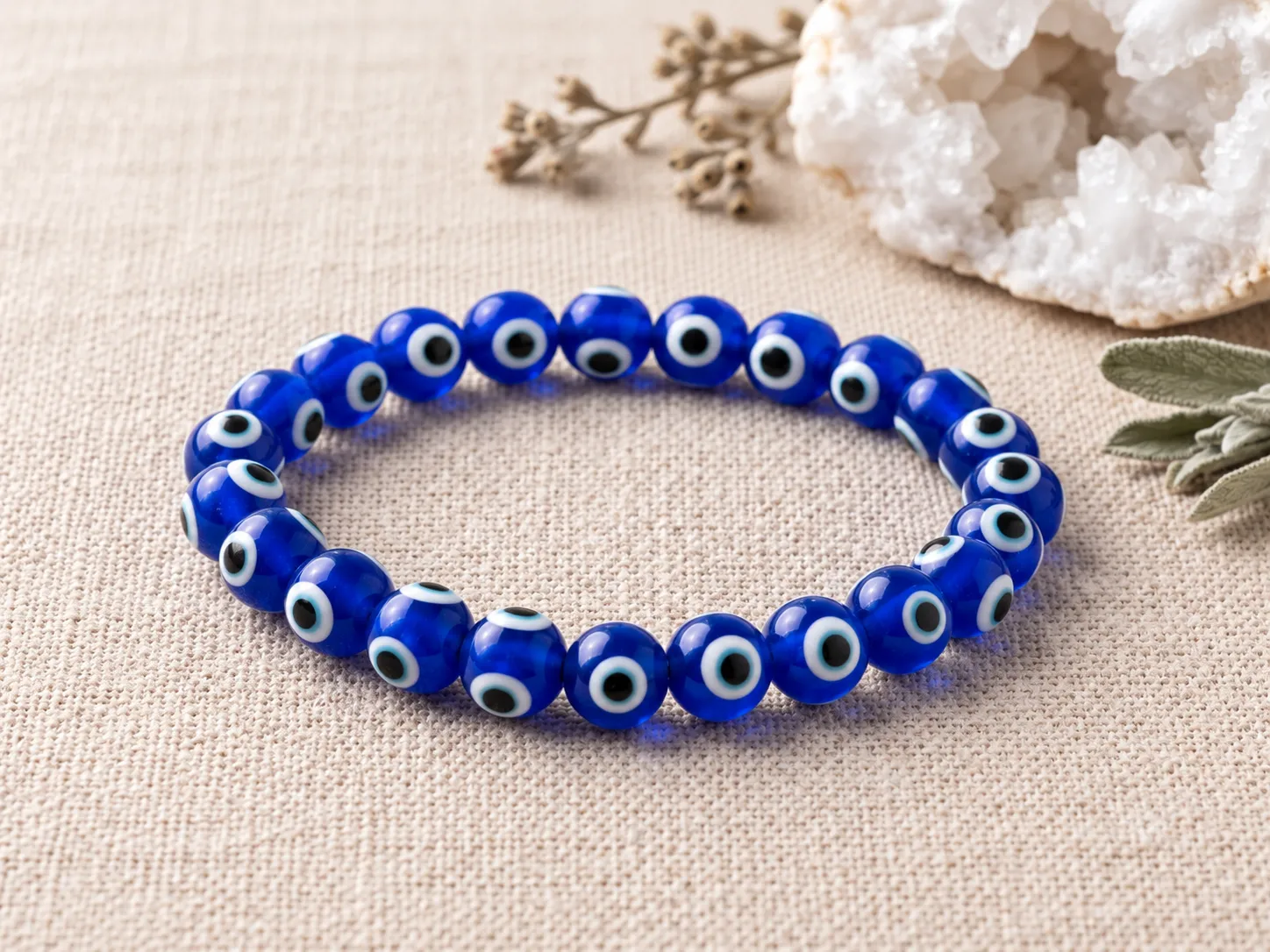 Cobalt Evil Eye Bracelet On Linen 2