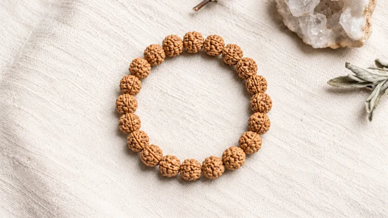Nepal Rudraksha Bracelet On Ivory Linen 1